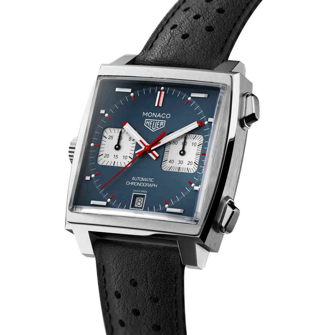 TAG Heuer Monaco Men's Automatic Calibre 11 Chronograph Blue Dial Leather Strap Watch