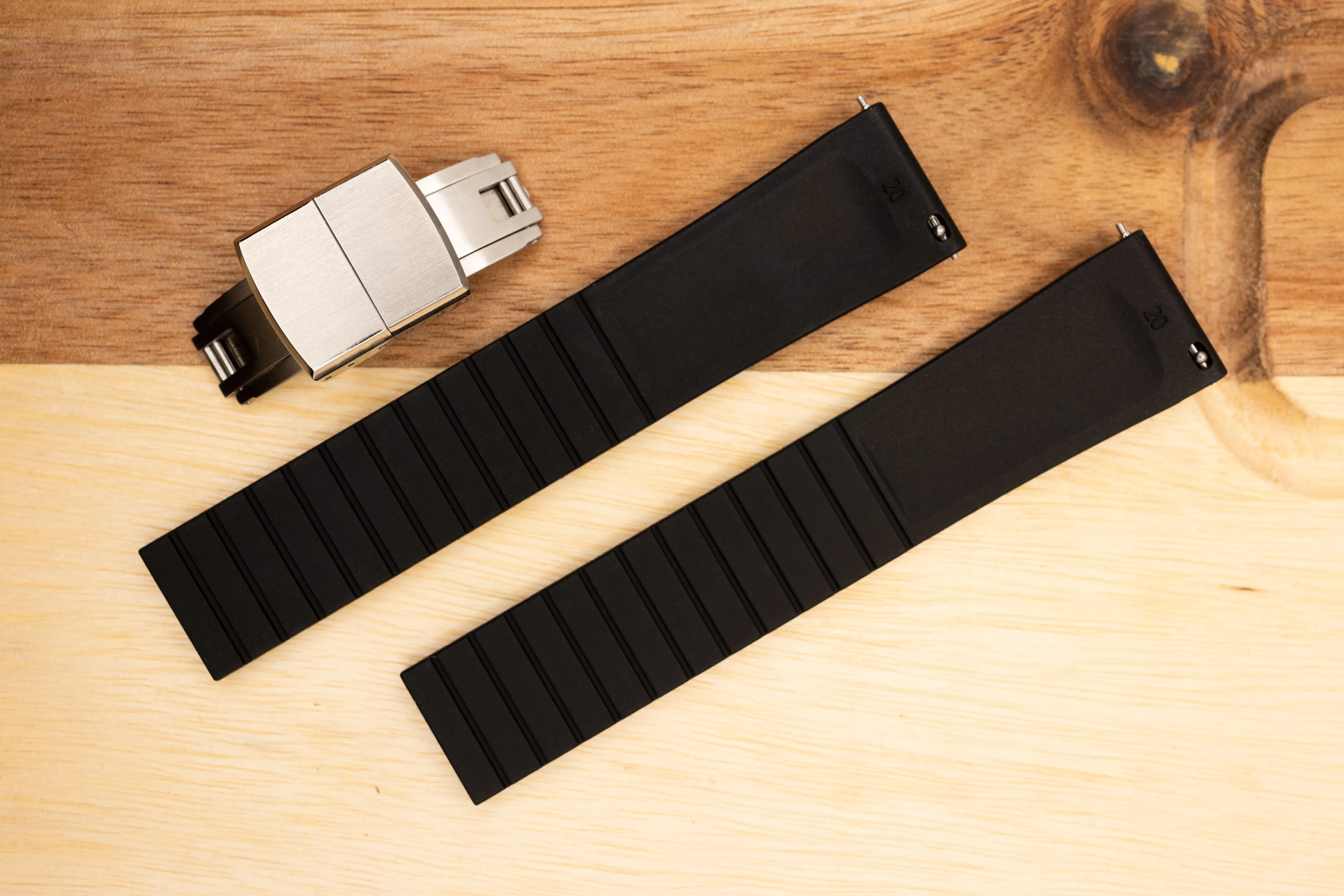 The Essentials Premium Cut To Size FKM Rubber Two Piece Watch Strap Black