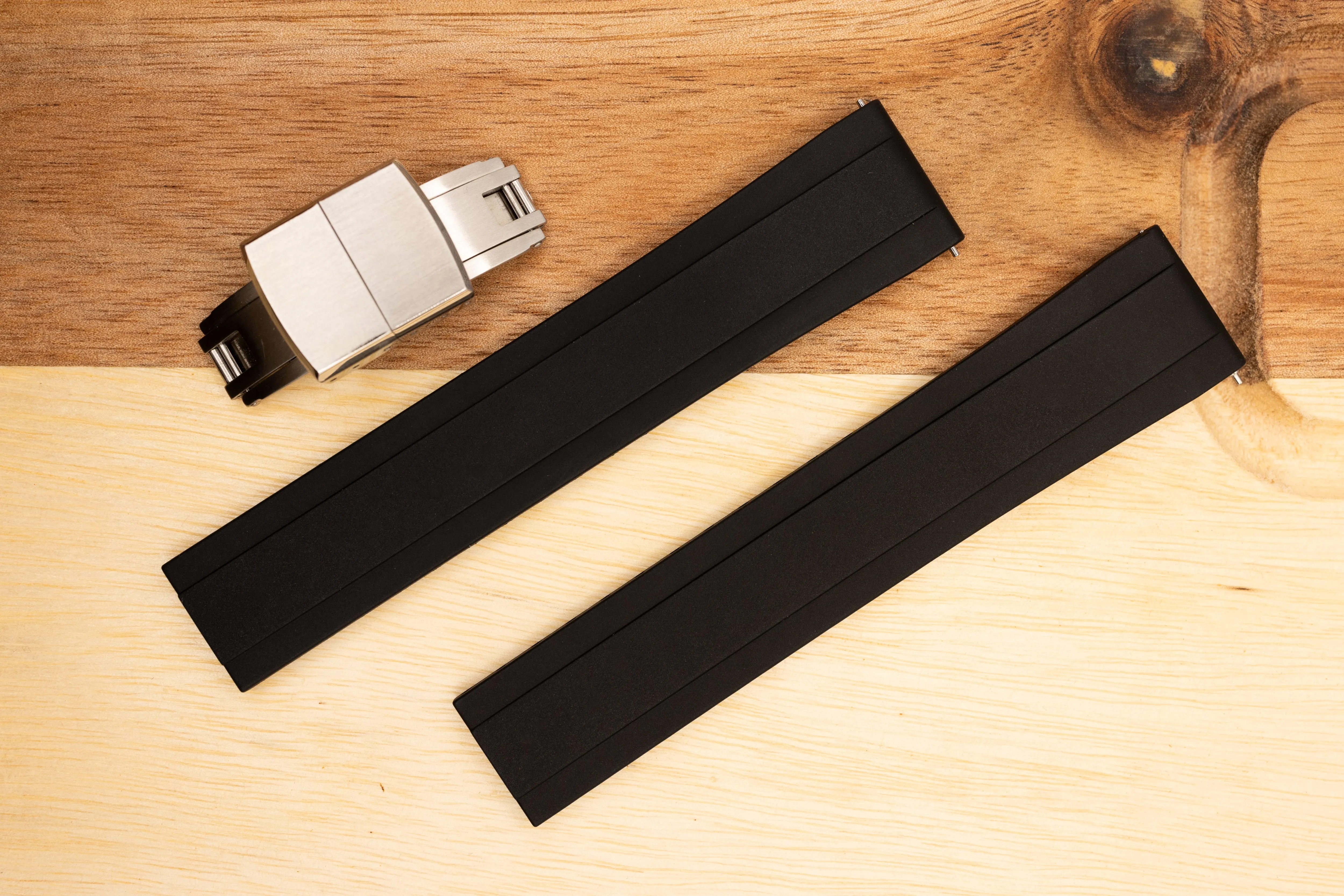 The Essentials Premium Cut To Size FKM Rubber Two Piece Watch Strap Black