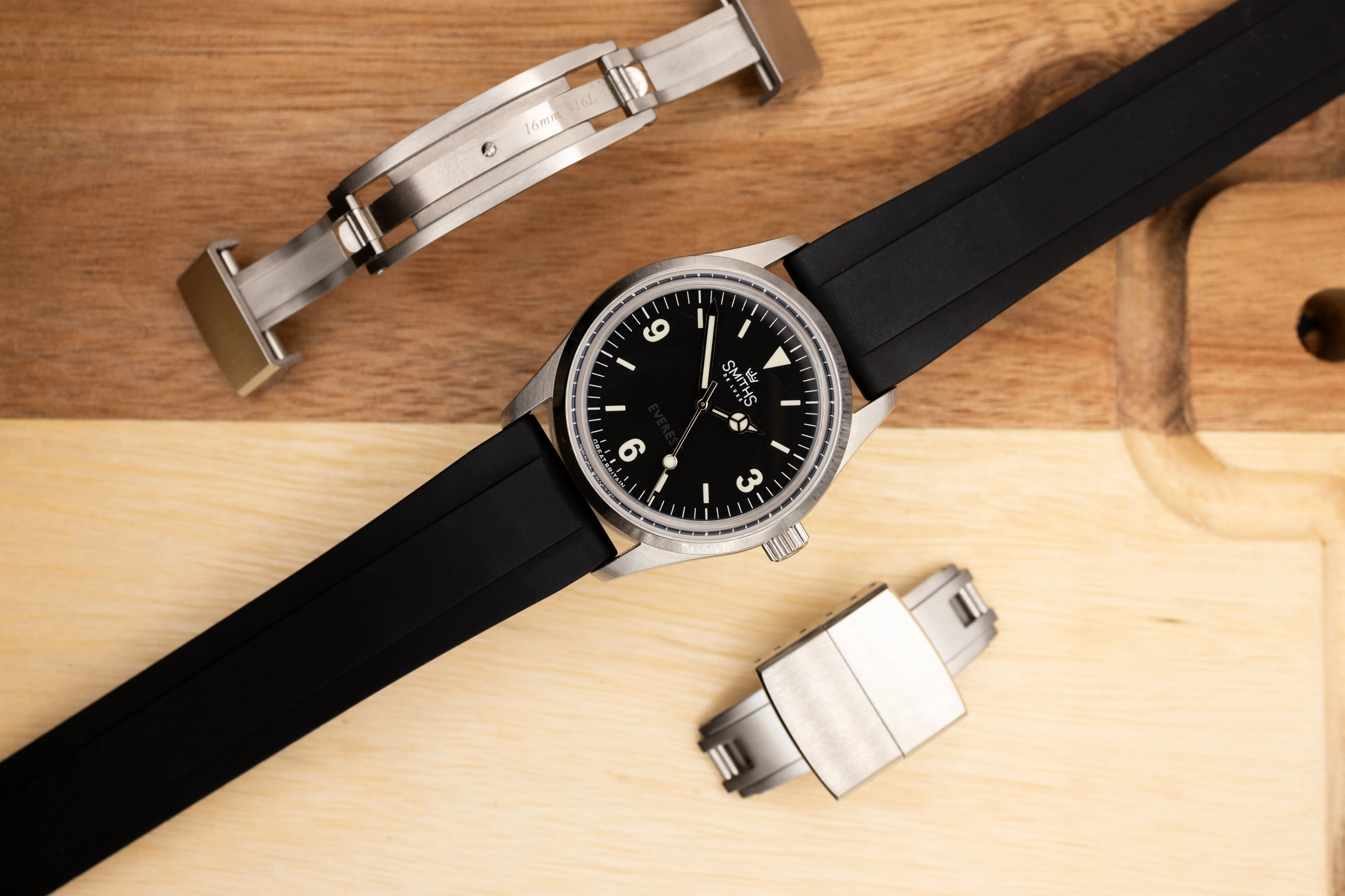 The Essentials Premium Cut To Size FKM Rubber Two Piece Watch Strap Black