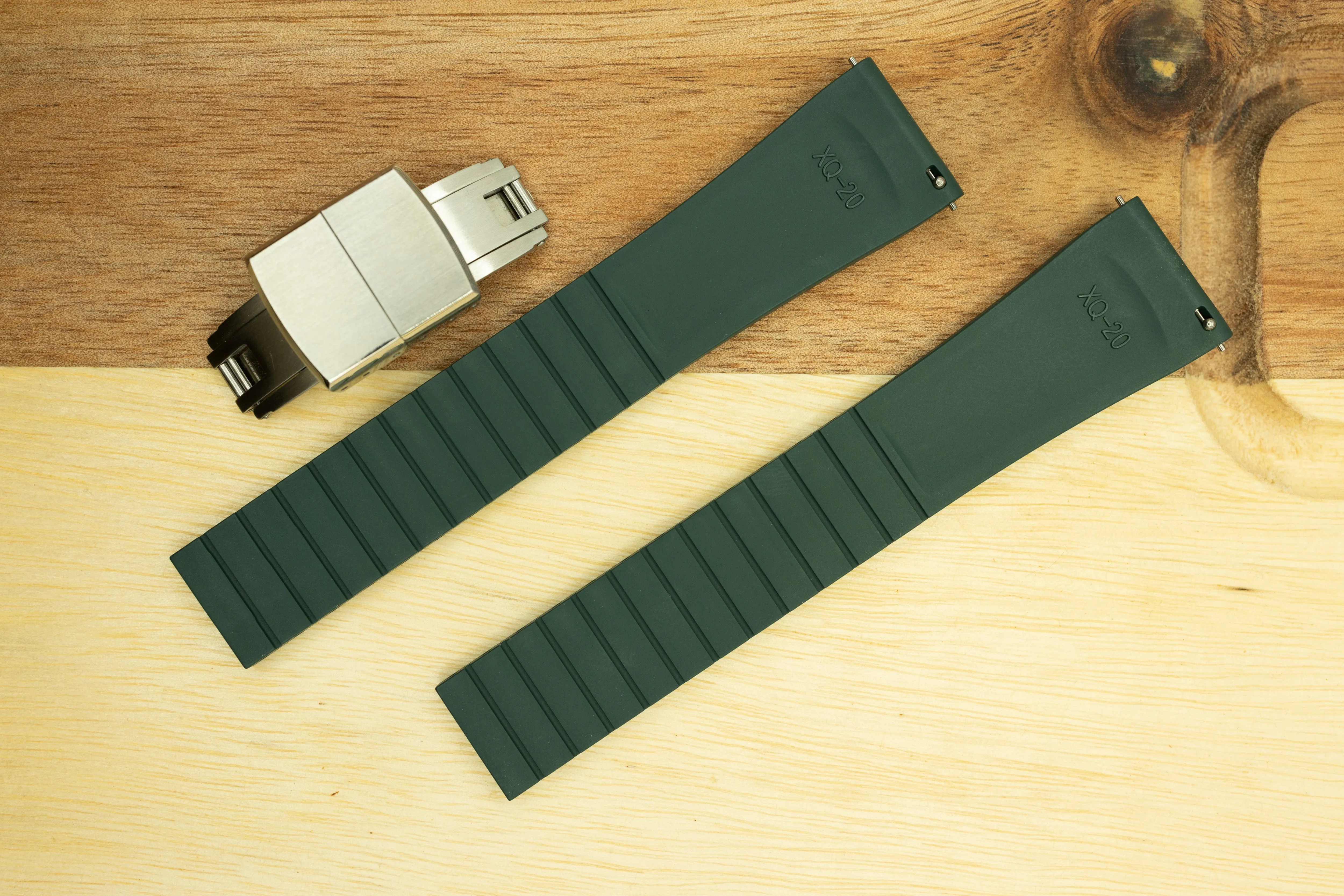 The Essentials Premium Cut To Size FKM Rubber Two Piece Watch Strap Forest Green
