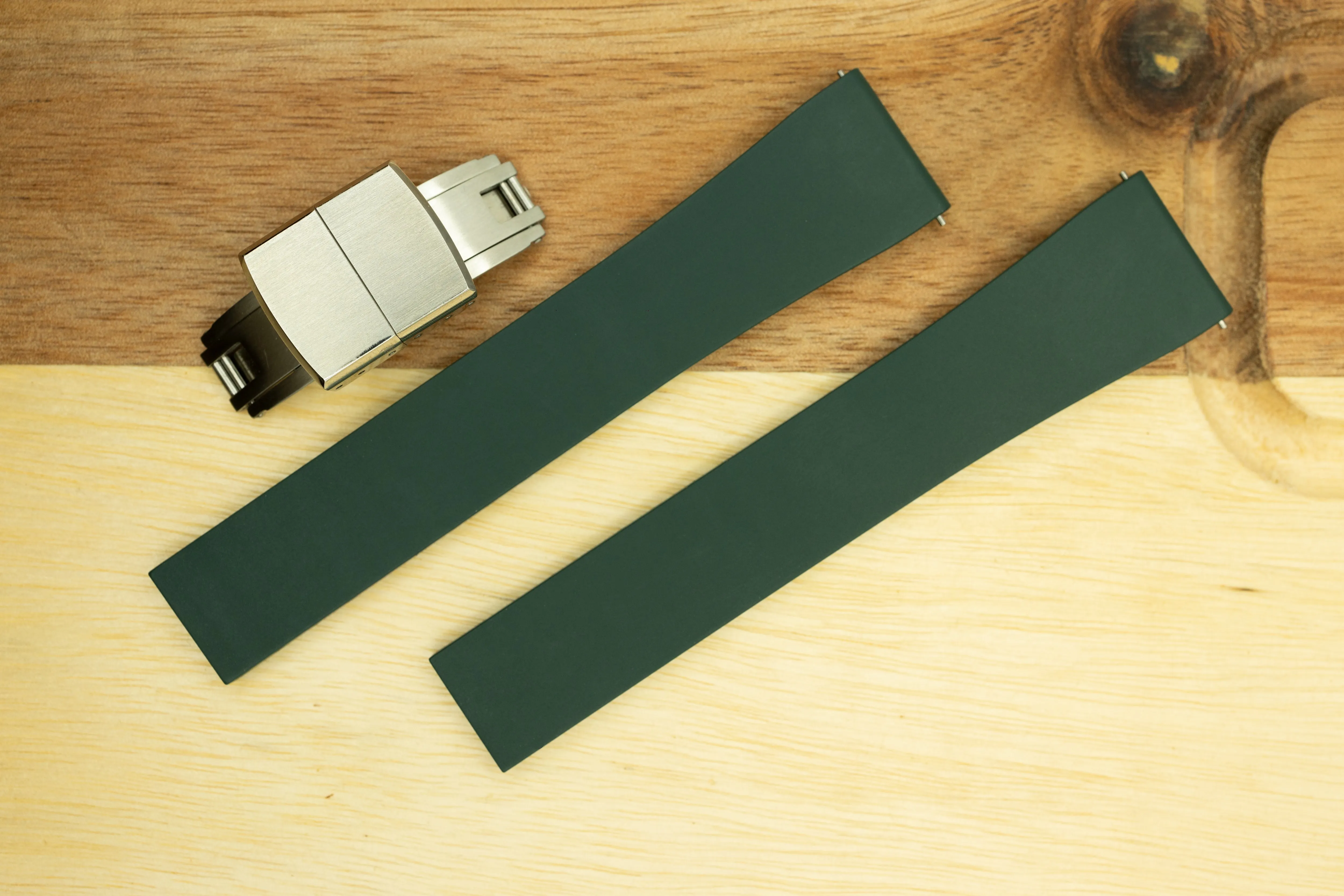 The Essentials Premium Cut To Size FKM Rubber Two Piece Watch Strap Forest Green