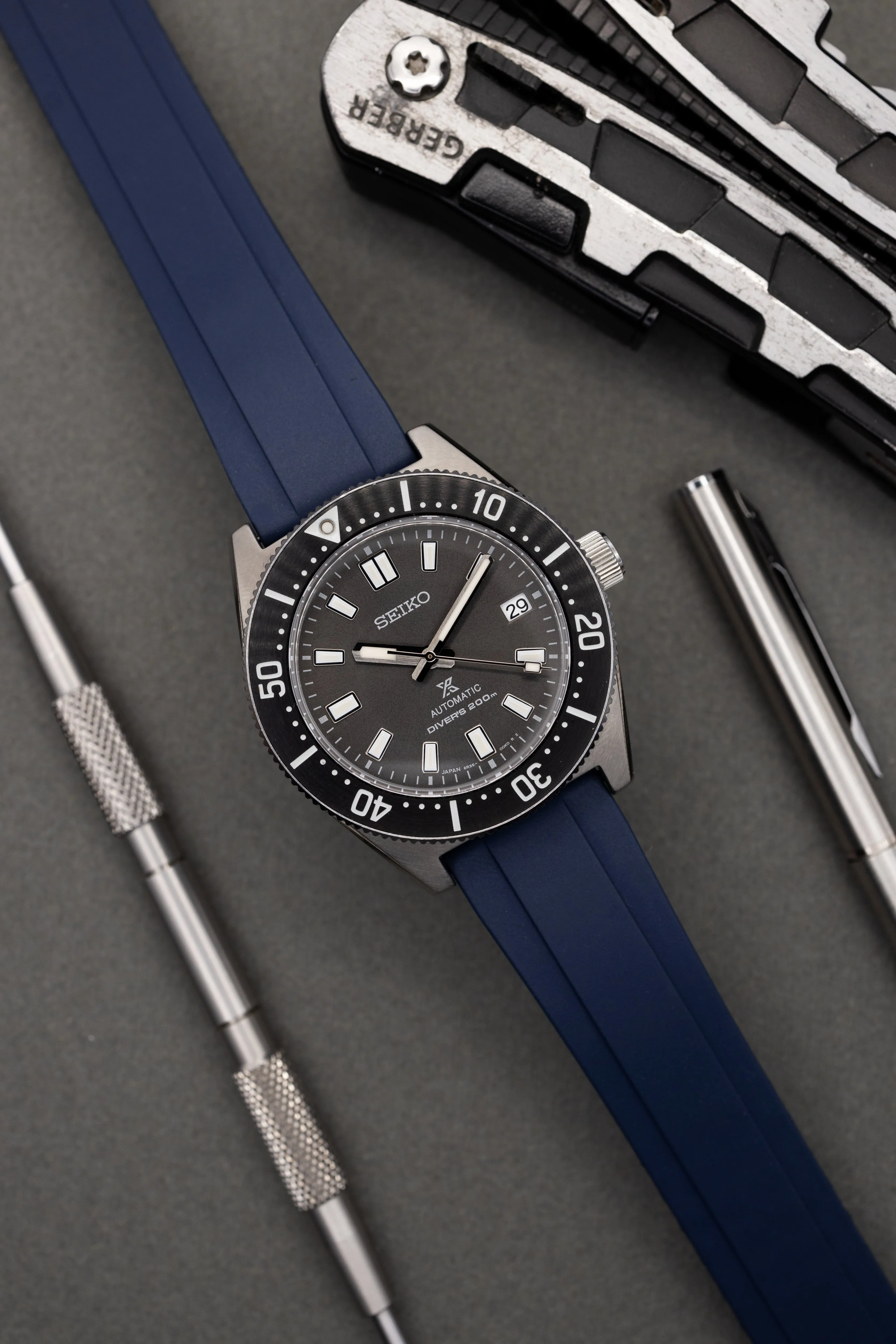 The Essentials Premium Cut To Size FKM Rubber Two Piece Watch Strap Navy Blue