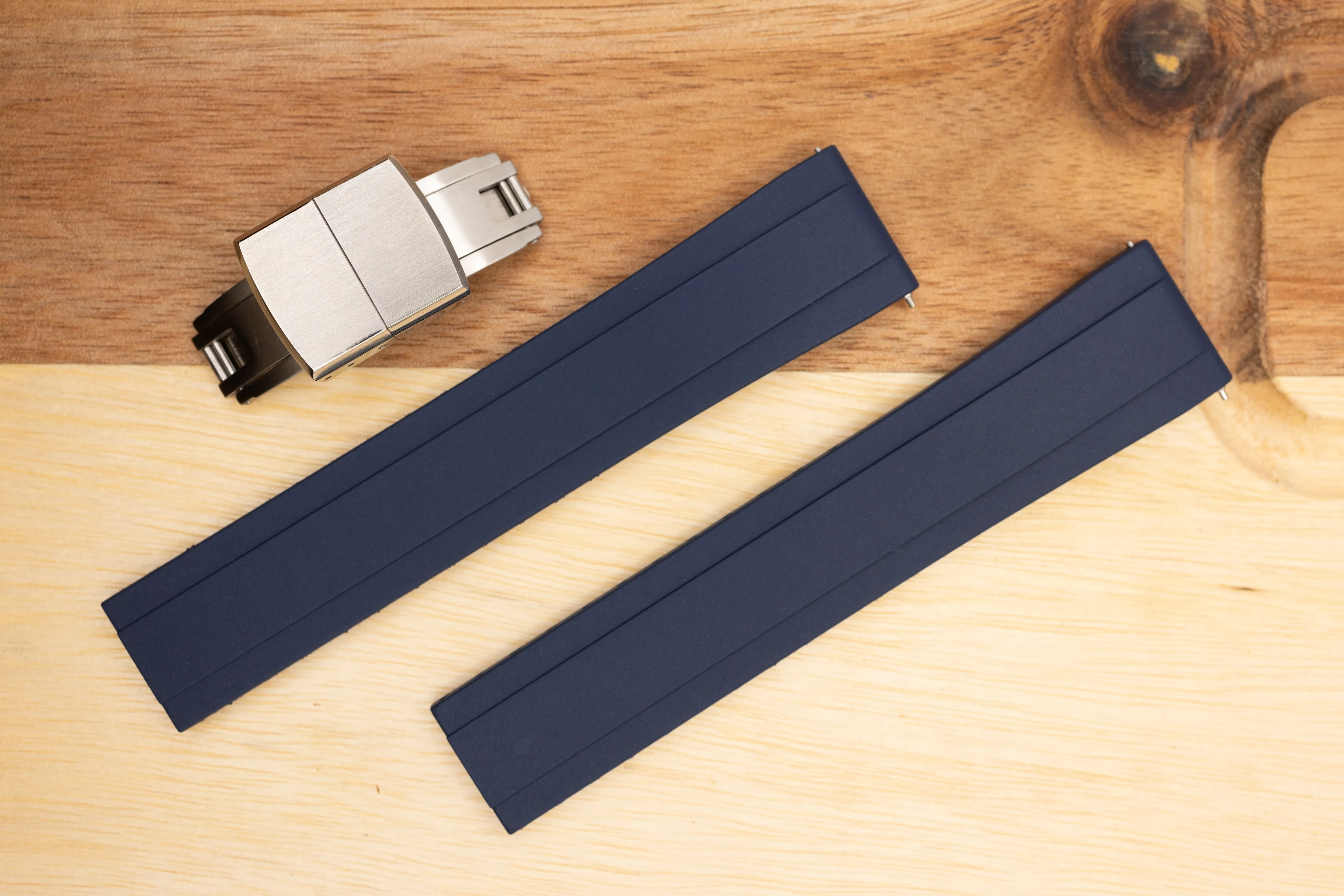 The Essentials Premium Cut To Size FKM Rubber Two Piece Watch Strap Navy Blue