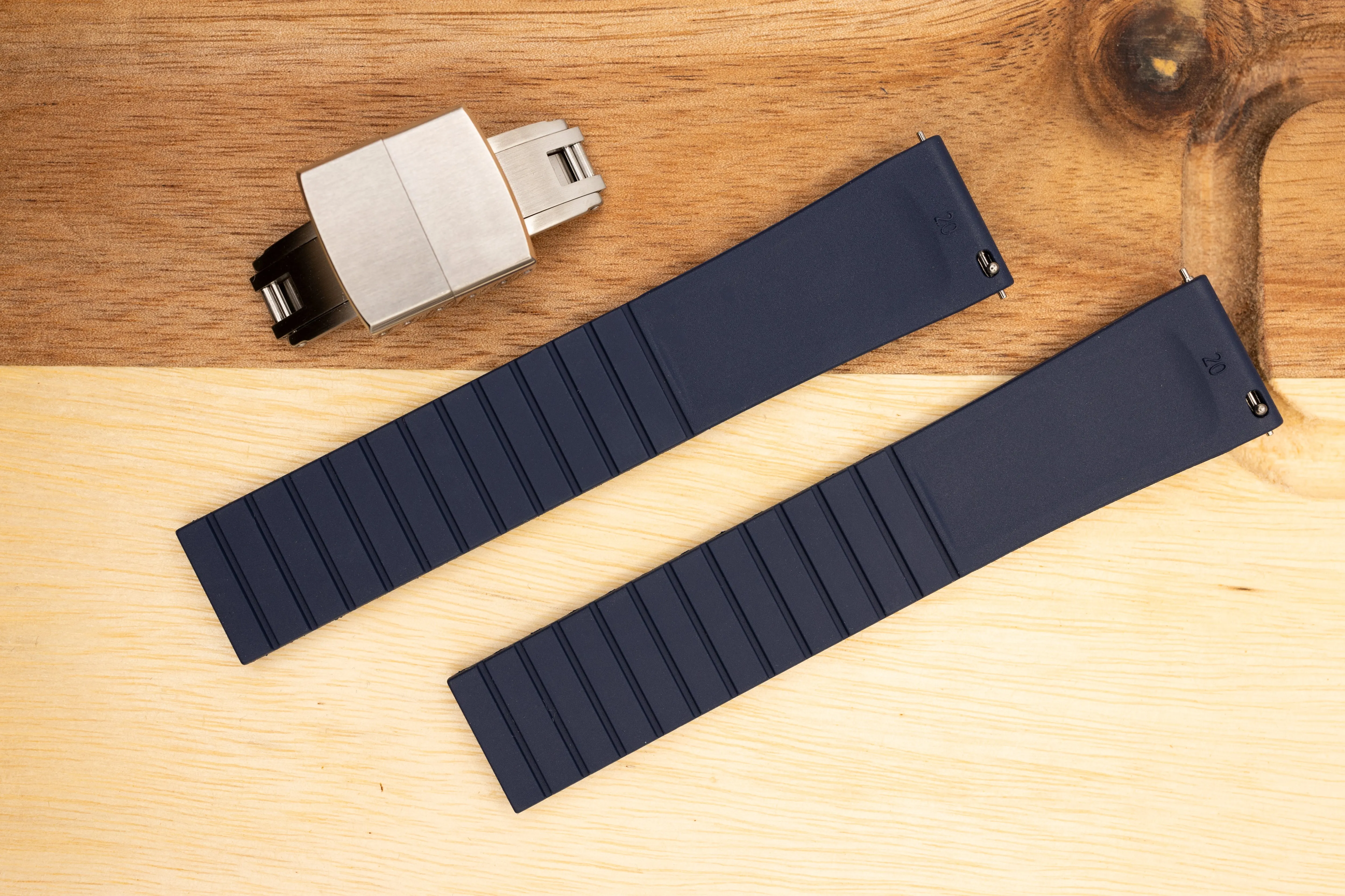 The Essentials Premium Cut To Size FKM Rubber Two Piece Watch Strap Navy Blue