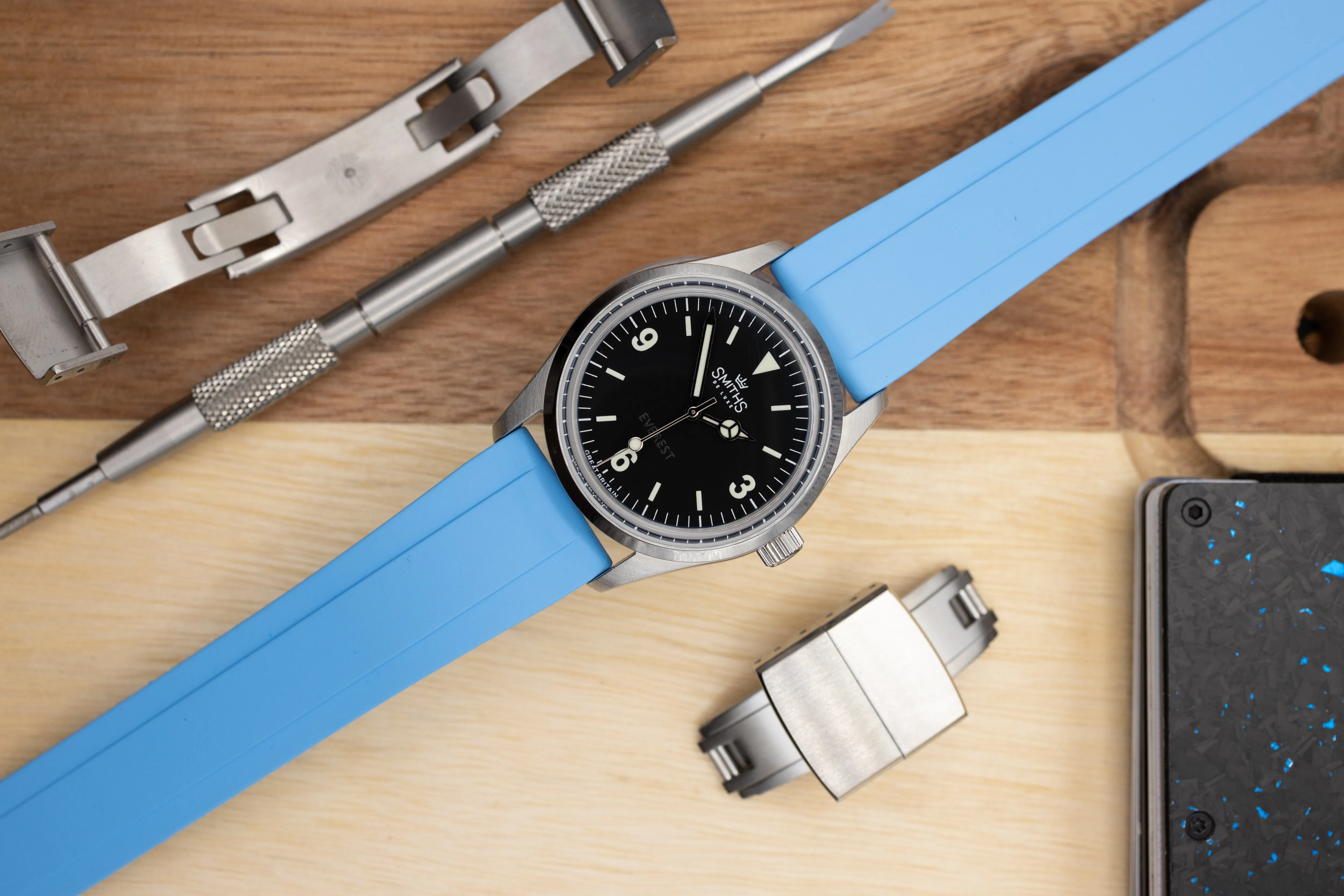 The Essentials Premium Cut To Size FKM Rubber Two Piece Watch Strap Sky Blue