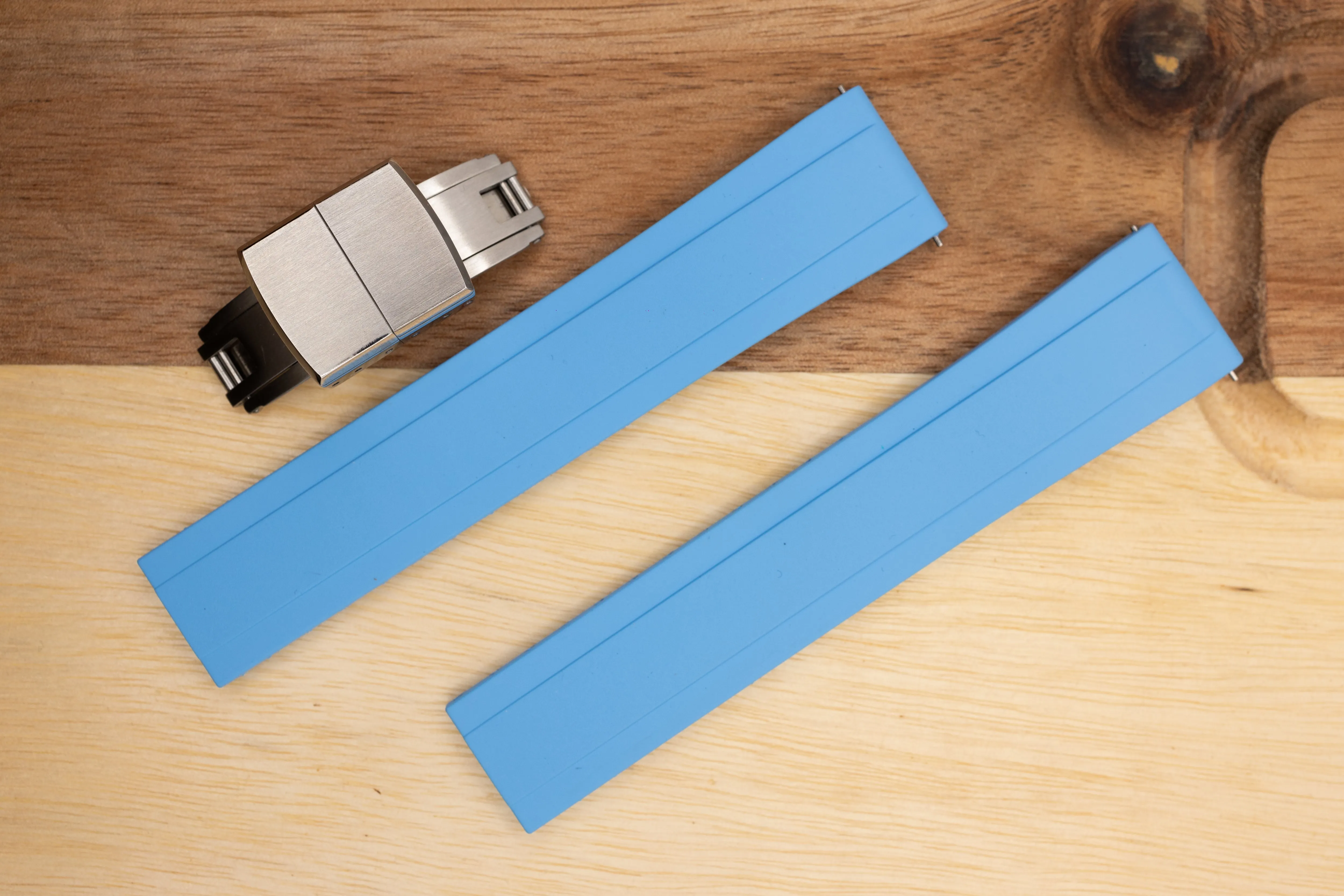 The Essentials Premium Cut To Size FKM Rubber Two Piece Watch Strap Sky Blue
