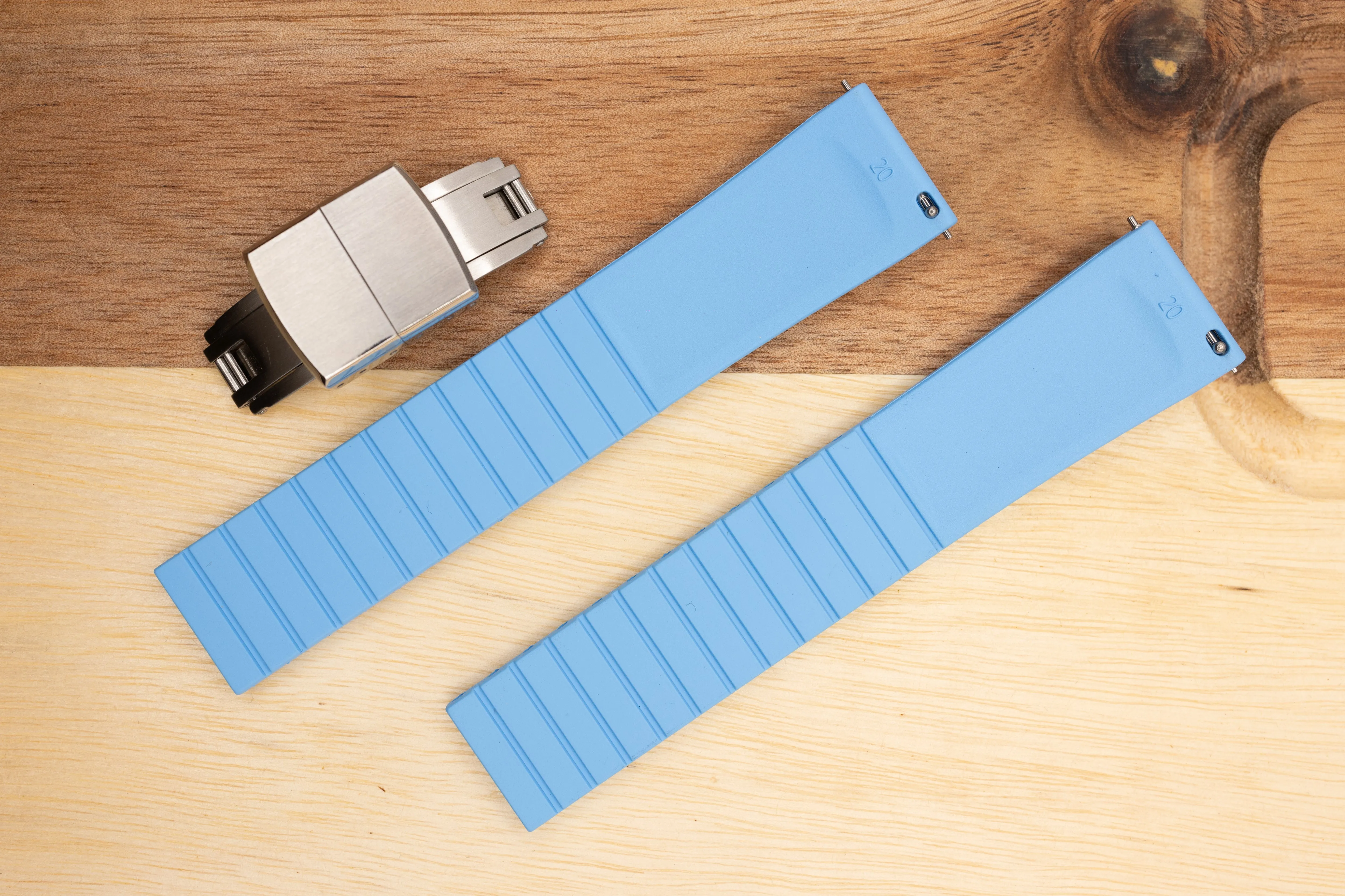 The Essentials Premium Cut To Size FKM Rubber Two Piece Watch Strap Sky Blue