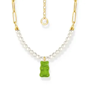THOMAS SABO Link necklace with green goldbears & freshwater pearls