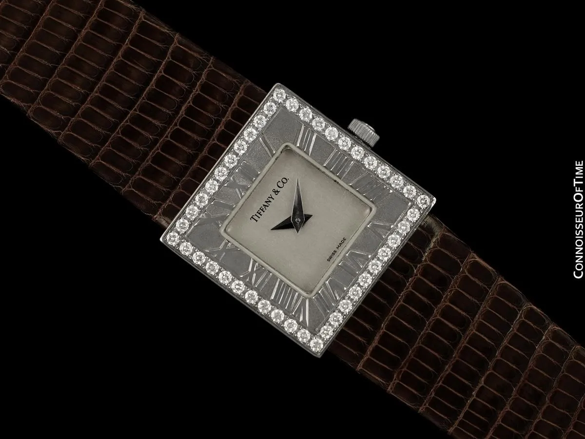 Tiffany & Co. Atlas Ladies Square Watch - 18K White Gold & Original Tiffany Factory Diamonds