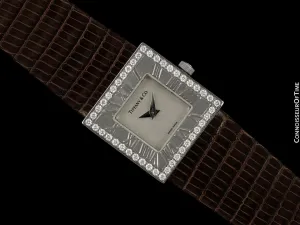 Tiffany & Co. Atlas Ladies Square Watch - 18K White Gold & Original Tiffany Factory Diamonds