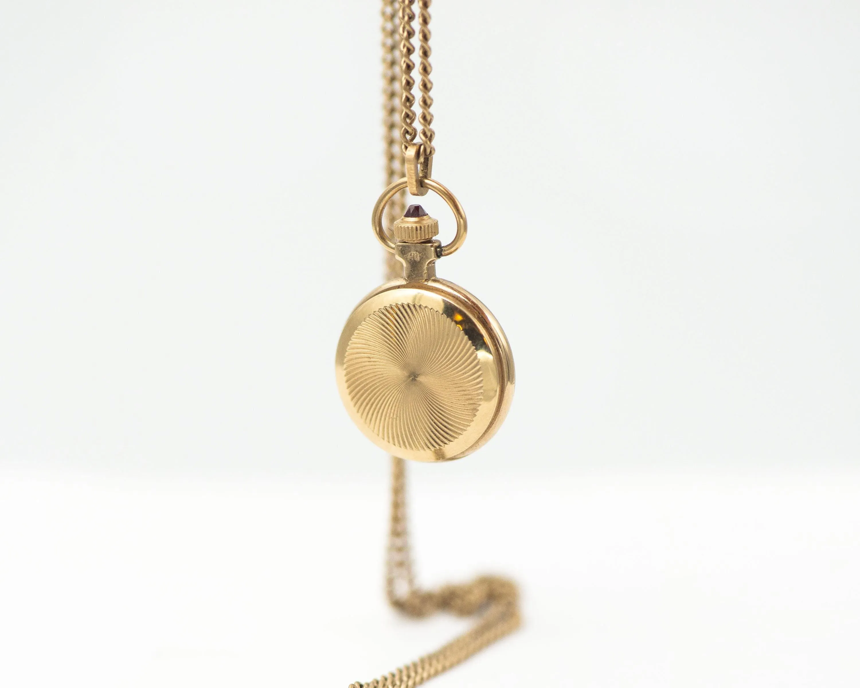 Tiny women's watch necklace vintage pendant Seagull, gold plated Roman numerals watch on neck gift, women watch on chain delicate sunburst