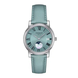 Tissot Carson Premium Lady Moonphase Stainless Steel Light Blue Dial and Leather Strap Watch