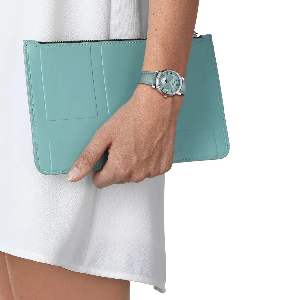 Tissot Carson Premium Lady Moonphase Stainless Steel Light Blue Dial and Leather Strap Watch