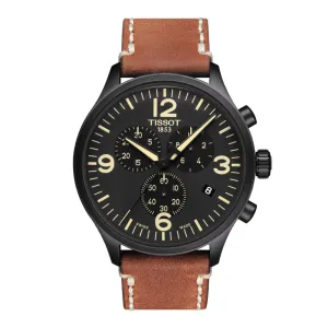 Tissot Chrono XL Mens Black Tone Black Dial Beige Leather Strap Watch