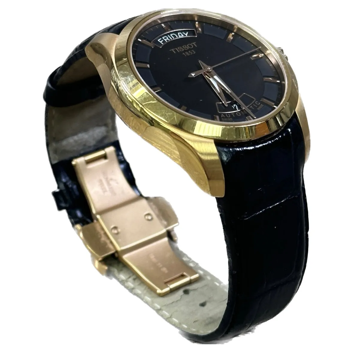 Tissot Couturier Automatic Black Dial Watch - Black Leather Band
