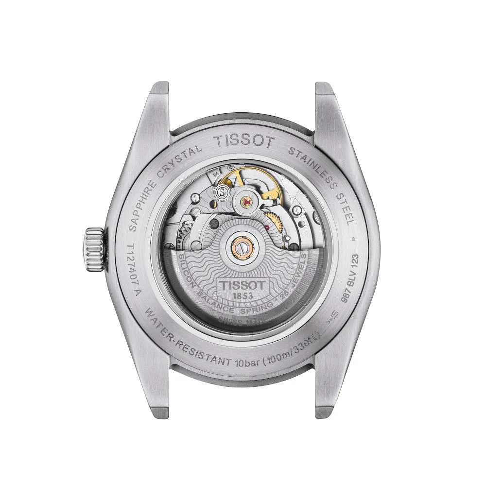 Tissot Powermatic 80 Silicium Mens Stainless Steel Black Dial Black Leather Strap Watch