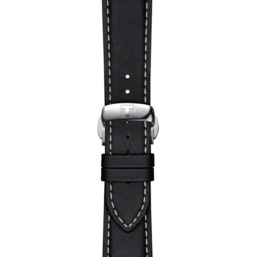 Tissot Powermatic 80 Silicium Mens Stainless Steel Black Dial Black Leather Strap Watch