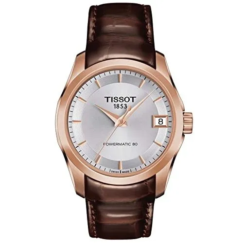 Tissot Womens Couturier 316L Stainless Steel case with Rose Gold PVD Coating Swiss Automatic Watch, Brown, Leather, 18 (T0352073603100)