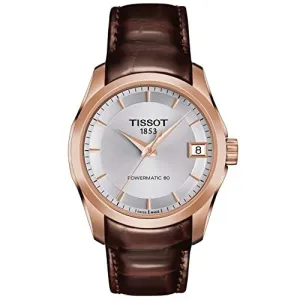 Tissot Womens Couturier 316L Stainless Steel case with Rose Gold PVD Coating Swiss Automatic Watch, Brown, Leather, 18 (T0352073603100)