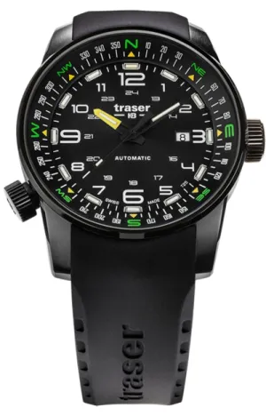 traser® P68 Pathfinder Automatic Tritium Watch, Black Dial, Rubber Dive Strap, 109741