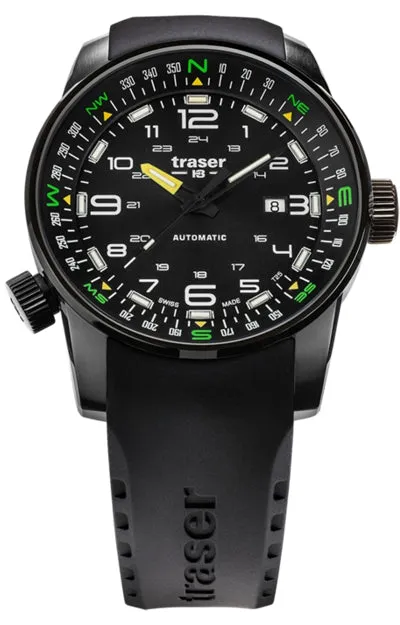 traser® P68 Pathfinder Automatic Tritium Watch, Black Dial, Rubber Dive Strap, 109741