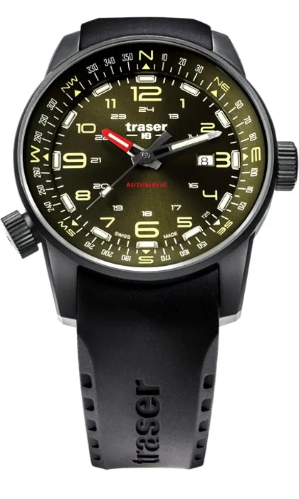 traser P68 Pathfinder Automatic Tritium Watch, Dark Green Dial, Rubber Dive Strap 110457