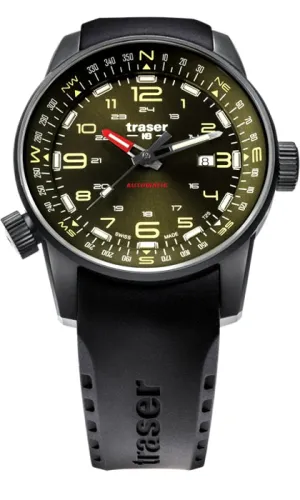 traser P68 Pathfinder Automatic Tritium Watch, Dark Green Dial, Rubber Dive Strap 110457