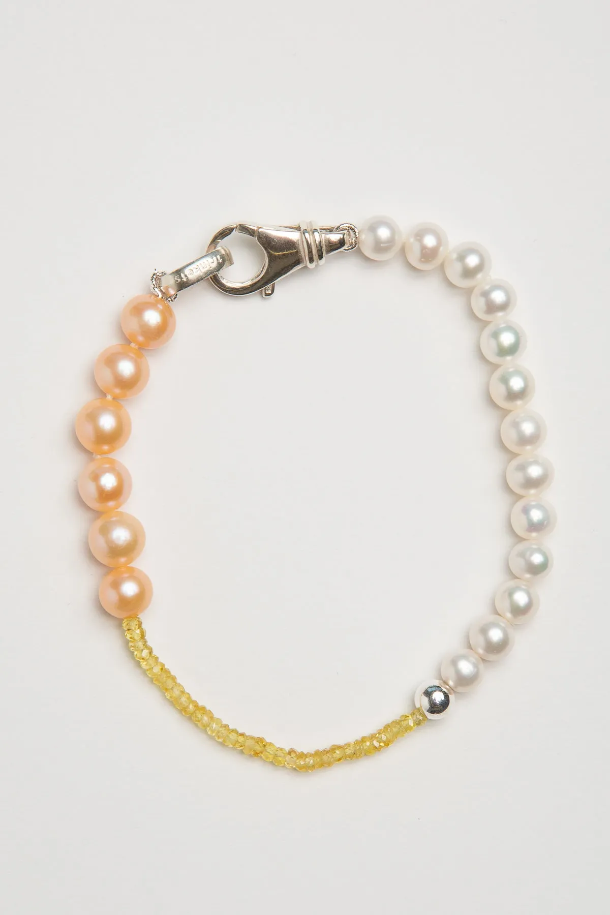 TRIN-KET | WHITE/PEACH FRESHWATER PEARL YELLOW SAPPHIRE BRACELET