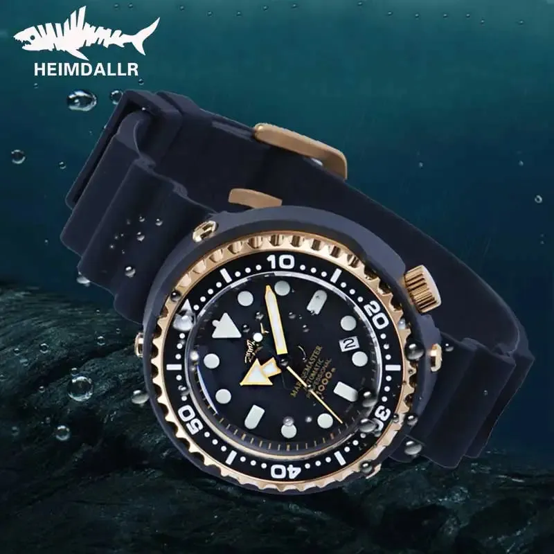 Tuna Men'S Diving Watch 1000M Water Resistance Golden Plated Black PVD Coated Case NH35A Automatic Movement Dive Watch