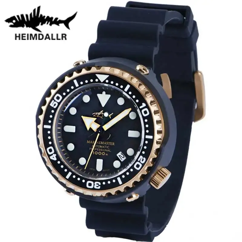 Tuna Men'S Diving Watch 1000M Water Resistance Golden Plated Black PVD Coated Case NH35A Automatic Movement Dive Watch