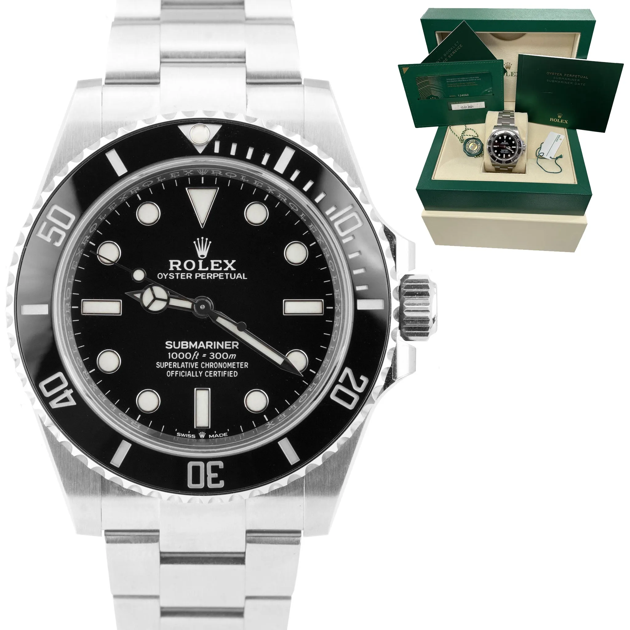 UNPOLISHED 2021 Rolex Submariner 41mm No-Date Black Ceramic Watch 124060 LN
