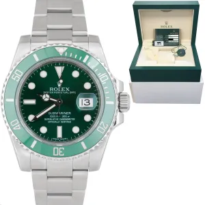 UNPOLISHED Rolex Submariner Date Hulk Stainless Green 40mm Watch 116610 LV B P