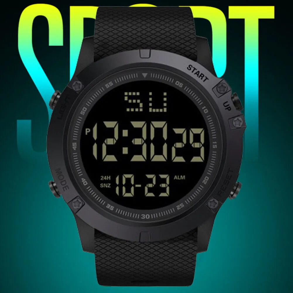 US 1-2 Pc Large Dial Stopwatch Sport Mens Watches LED Light Digital Wristwatches