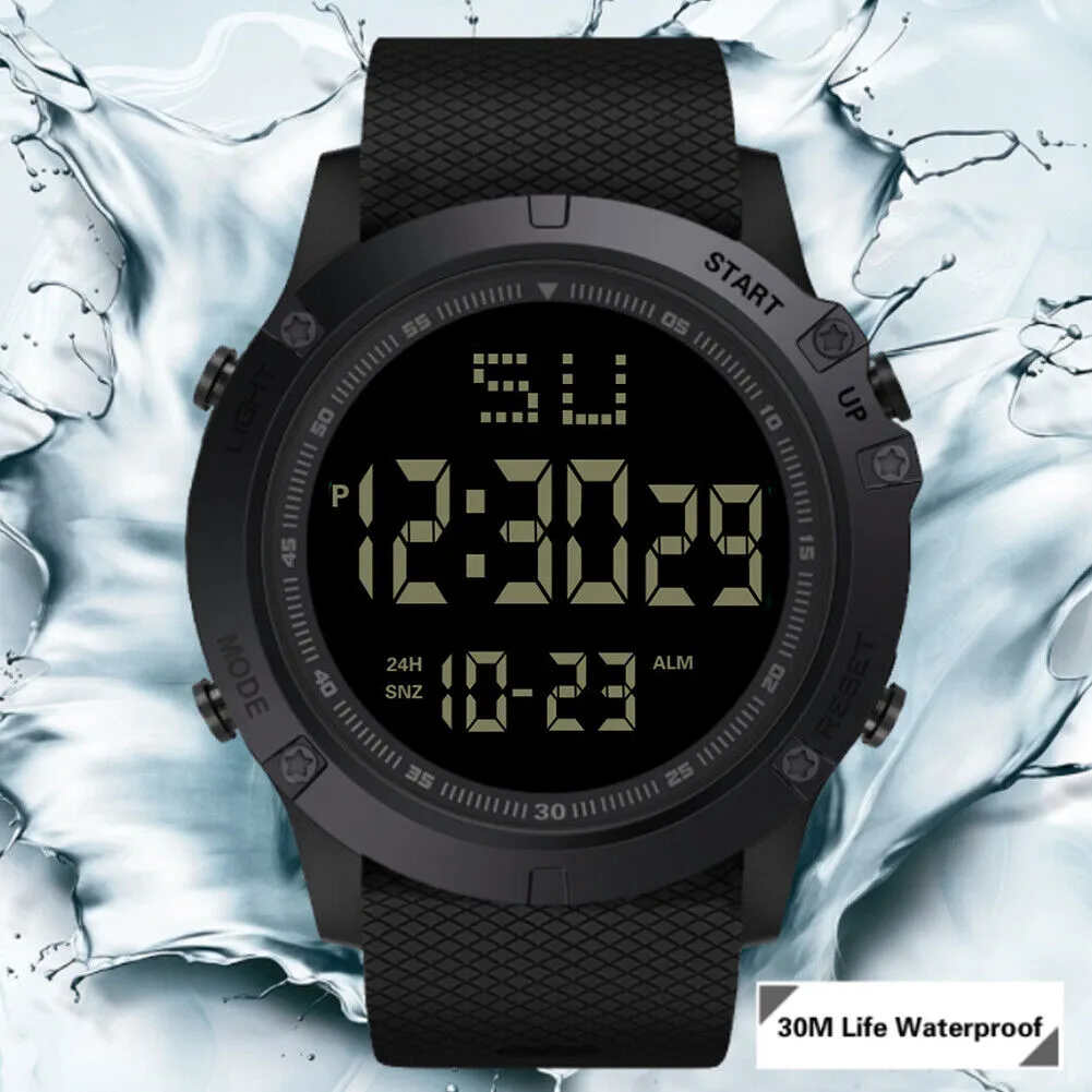 US 1-2 Pc Large Dial Stopwatch Sport Mens Watches LED Light Digital Wristwatches