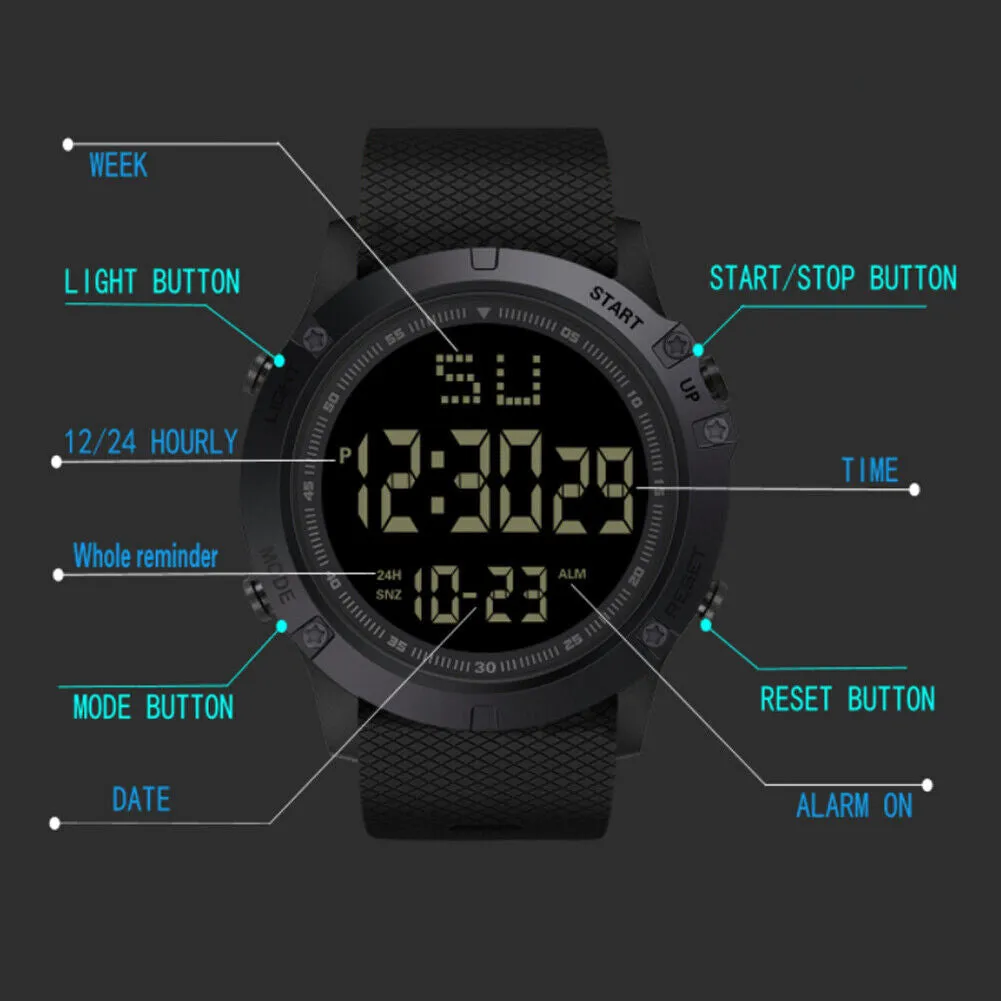 US 1-2 Pc Large Dial Stopwatch Sport Mens Watches LED Light Digital Wristwatches
