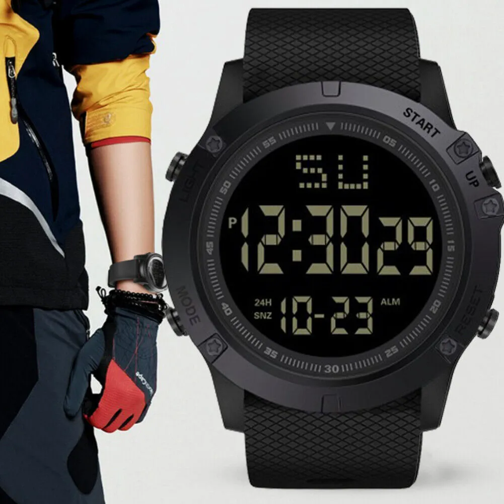 US 1-2 Pc Large Dial Stopwatch Sport Mens Watches LED Light Digital Wristwatches