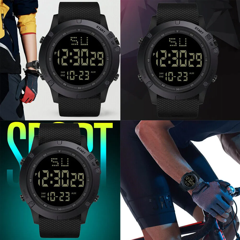 US 1-2 Pc Large Dial Stopwatch Sport Mens Watches LED Light Digital Wristwatches