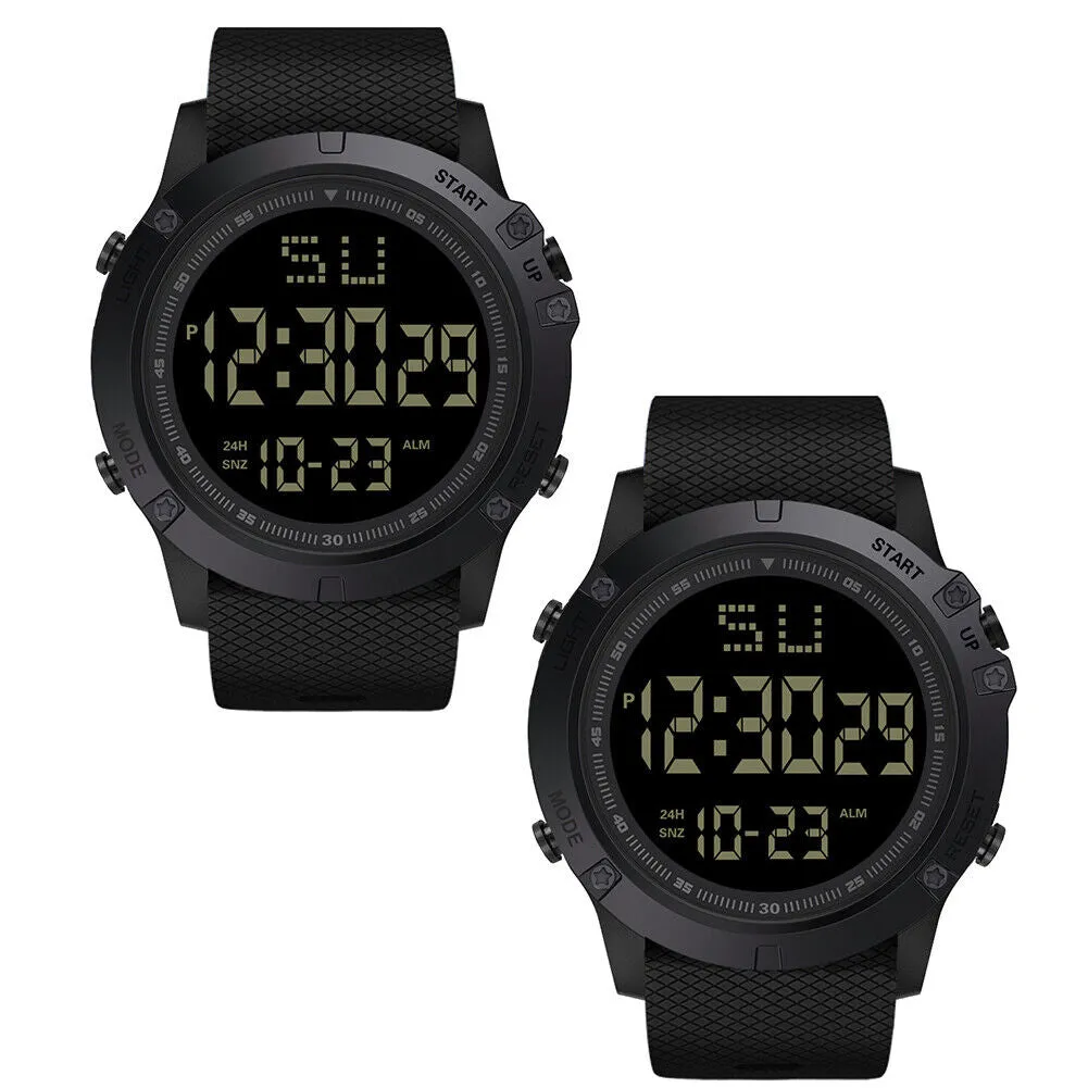 US 1-2 Pc Large Dial Stopwatch Sport Mens Watches LED Light Digital Wristwatches