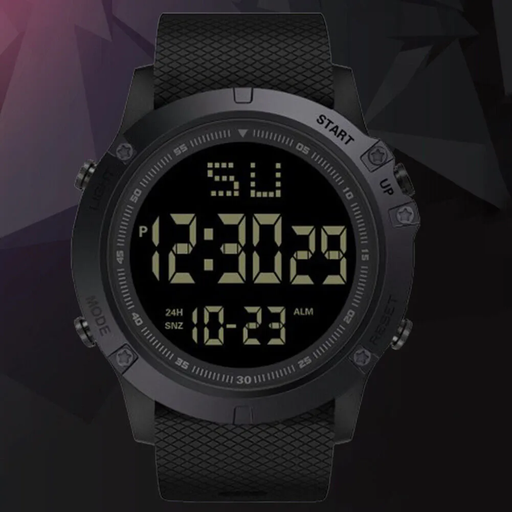 US 1-2 Pc Large Dial Stopwatch Sport Mens Watches LED Light Digital Wristwatches