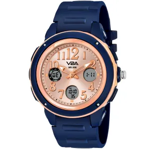 V2A Analog Digital 5ATM Waterproof Fashion Sports Watch with Backlight Alarm Stopwatch for Women and Girls (Blue Color Dial and Strap)
