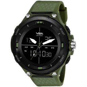 V2A Analog Digital Military Green Countdown and Auto Calendar 5ATM Waterproof Sports Watch for Men