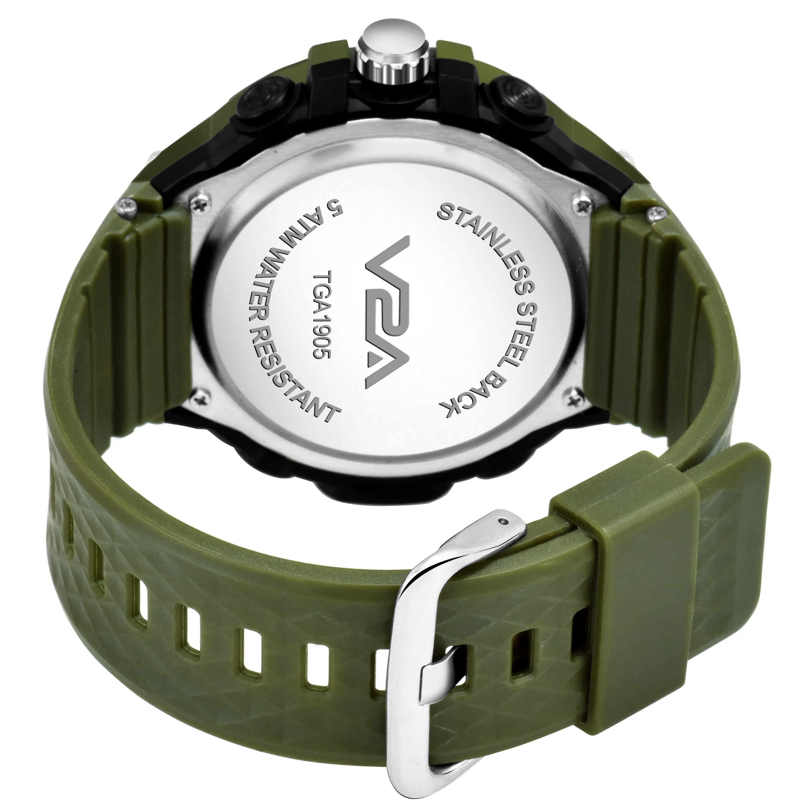 V2A Analog Digital Military Green Countdown and Auto Calendar 5ATM Waterproof Sports Watch for Men