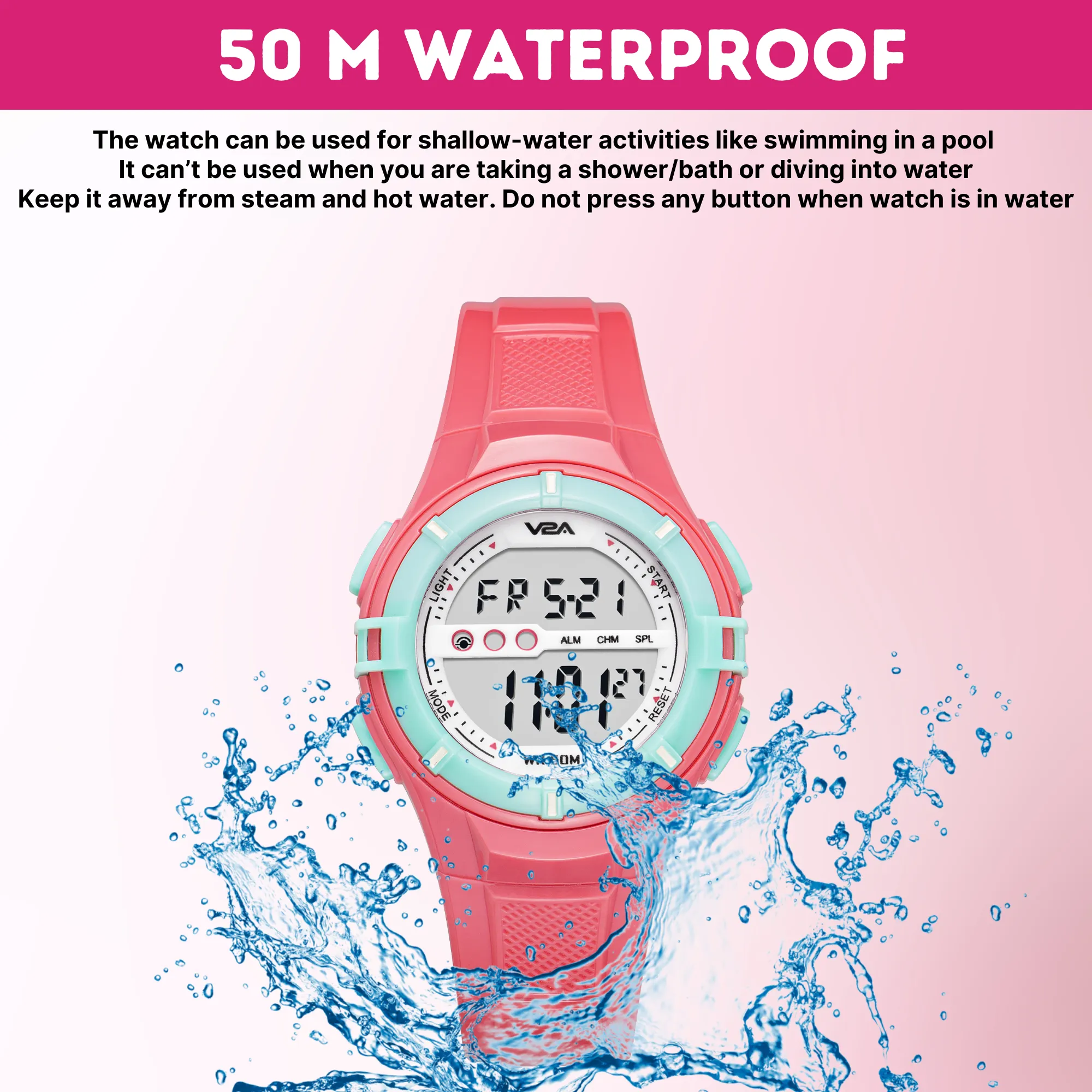 V2A Digital 5ATM Waterproof Kids White Sports Watch for Girls