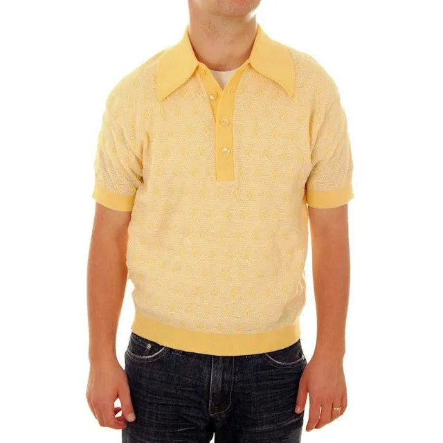 Vintage Mens Shirt Lucien Piccard Yellow Poly Uber 1970s