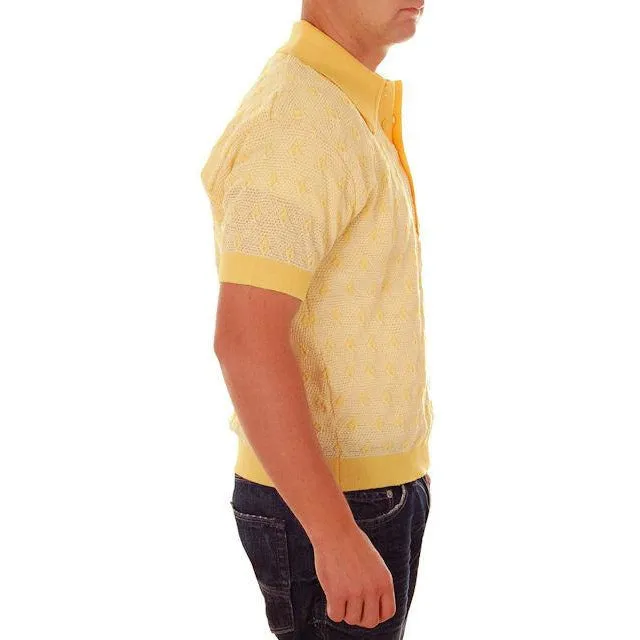 Vintage Mens Shirt Lucien Piccard Yellow Poly Uber 1970s