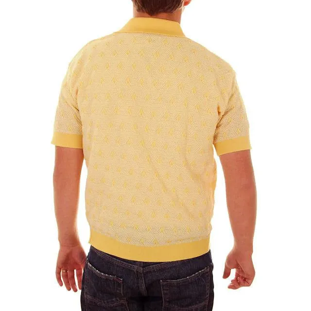 Vintage Mens Shirt Lucien Piccard Yellow Poly Uber 1970s