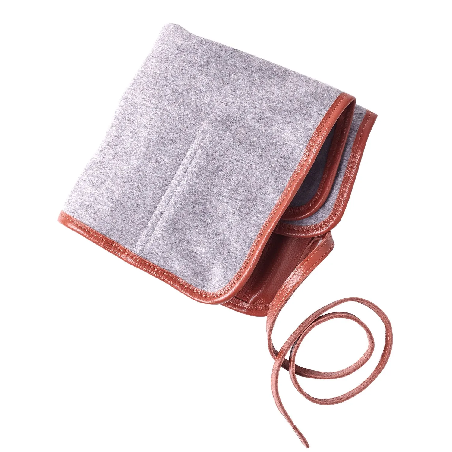 W&S Watch Roll - Brown Leather | Grey Wool - 4 Slot
