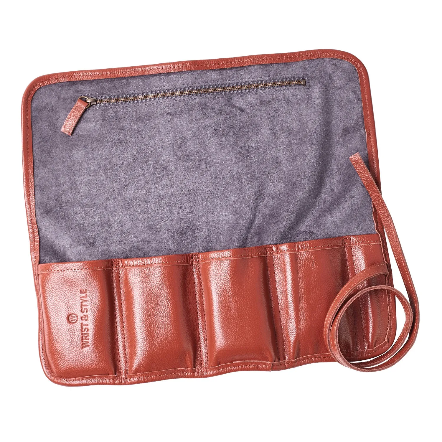 W&S Watch Roll - Brown Leather | Grey Wool - 4 Slot