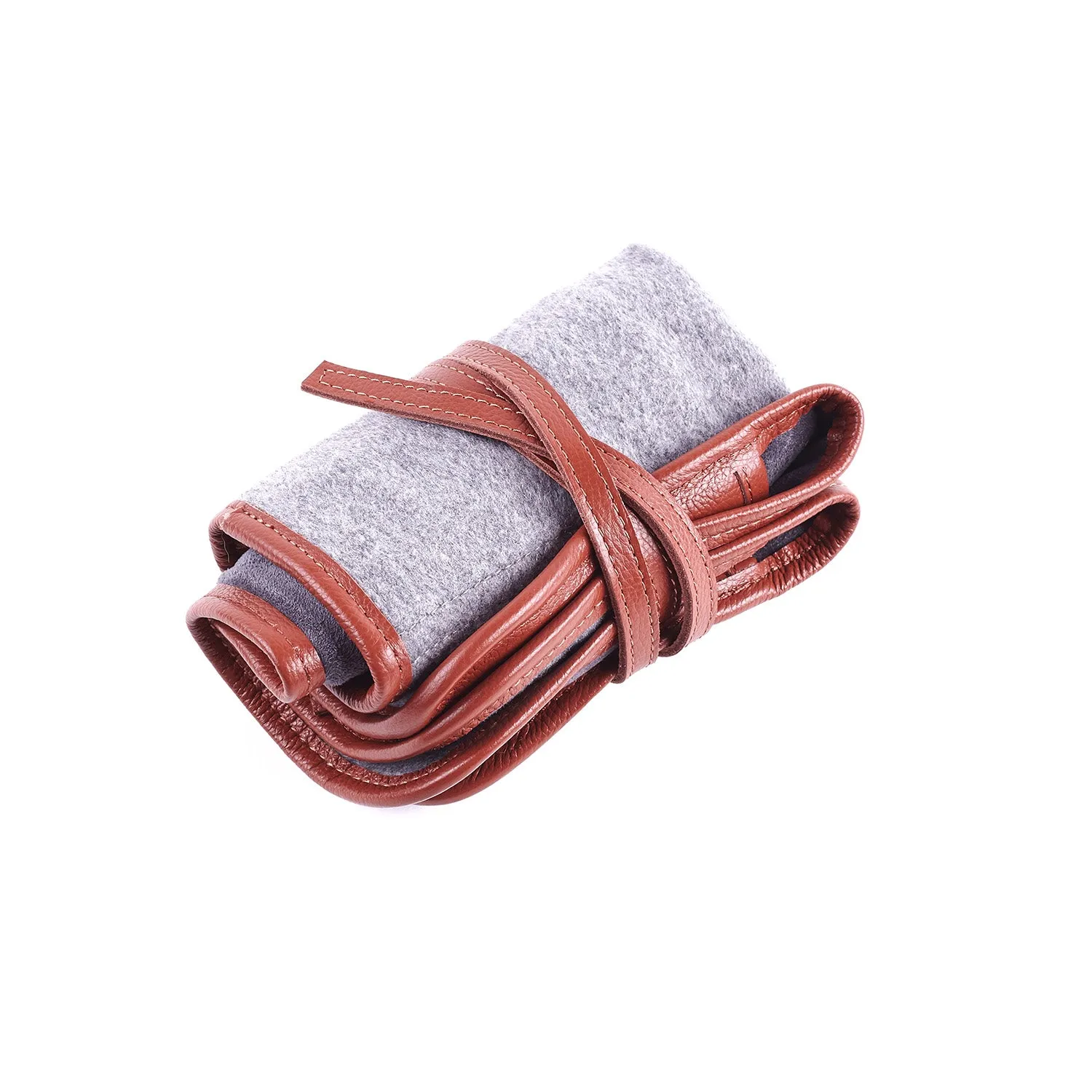 W&S Watch Roll - Brown Leather | Grey Wool - 4 Slot